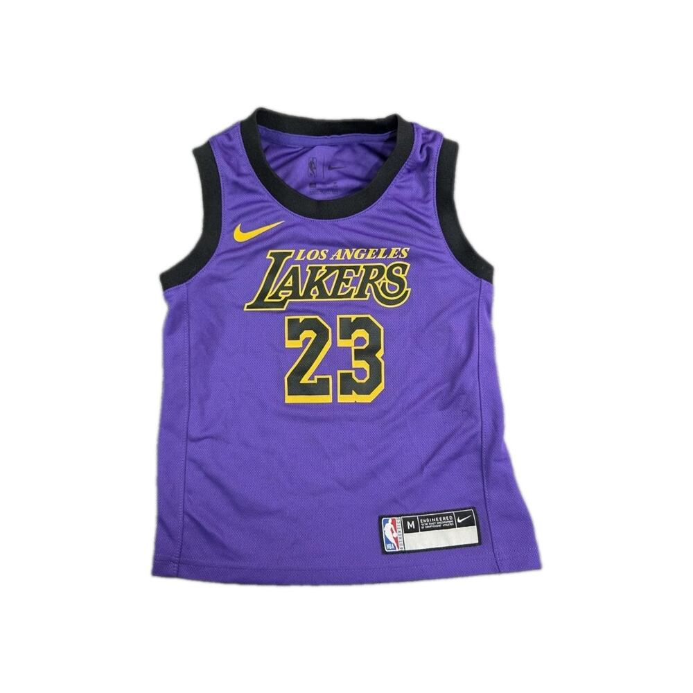 Nike Los Angeles Lakers LeBron James #23 Kid's Sz M Jersey Purple Black Yellow